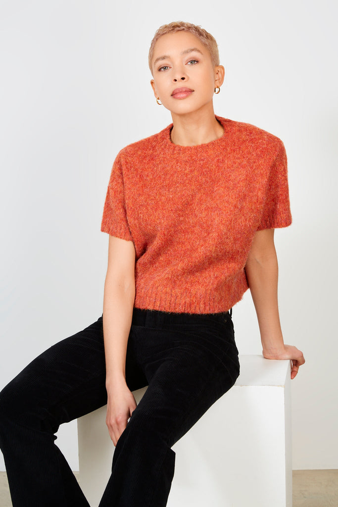 Dark orange wool blend mix knit short sleeve jumper