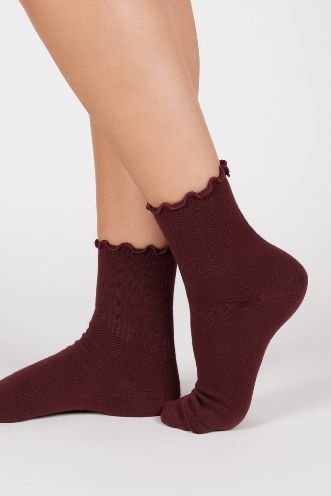 Dark purple ruffle trim socks_1