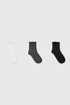 Dark ruffle trim socks - Set of 3