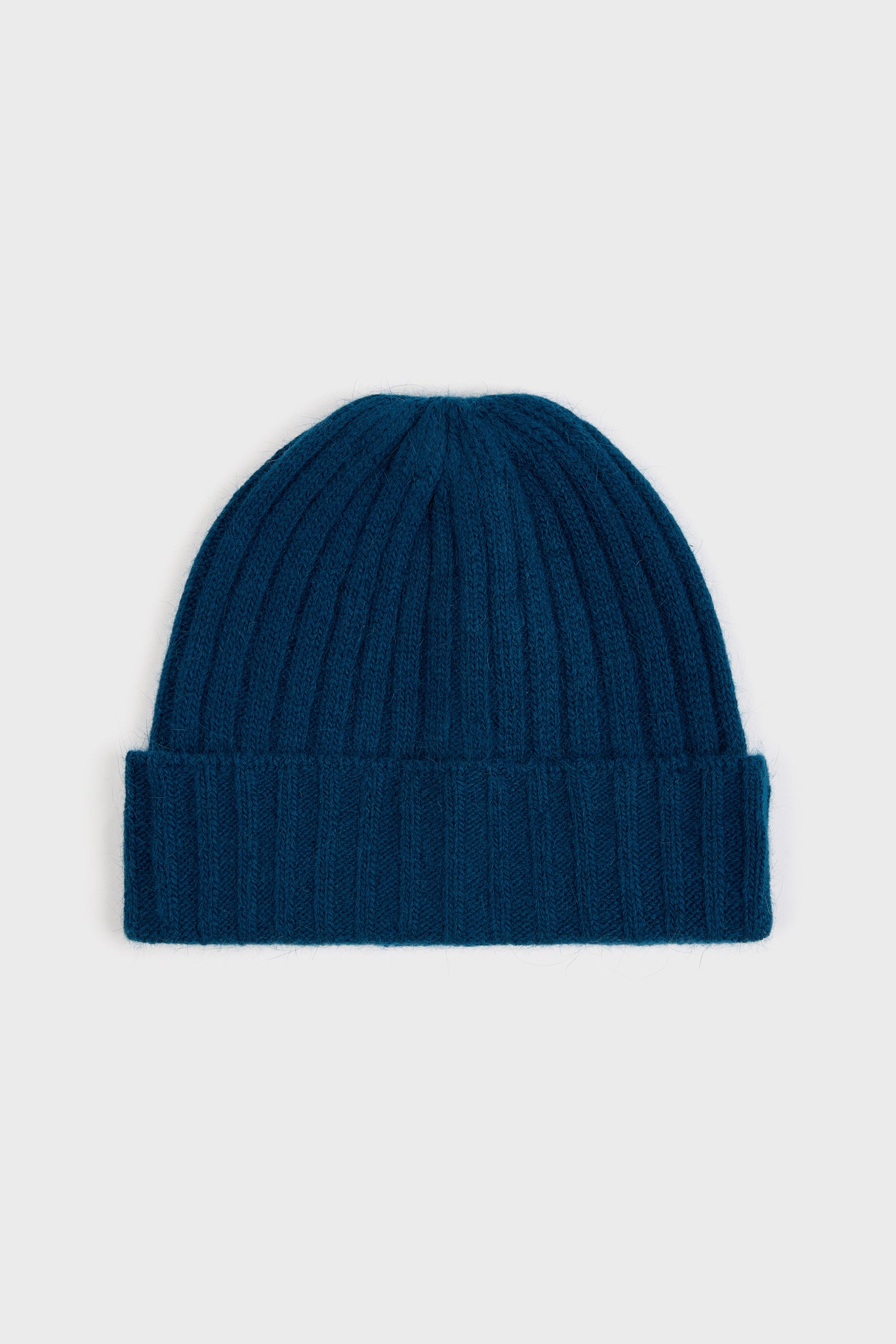 Deep blue angora wool blend large ribbed beanie hat_1