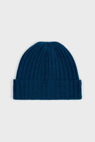 Deep blue angora wool blend large ribbed beanie hat_1