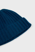 Deep blue angora wool blend large ribbed beanie hat_2