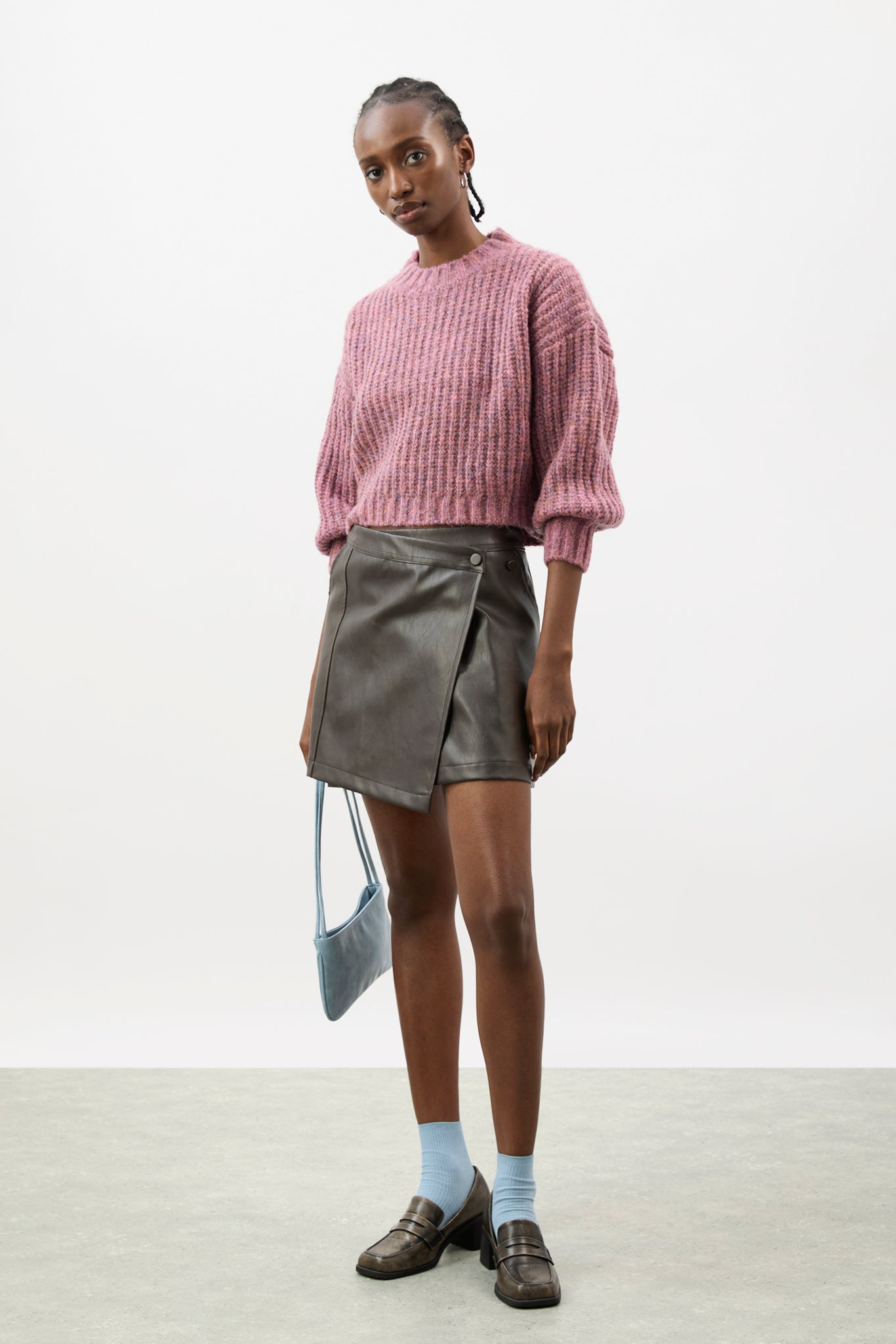 Dusty pink flecked chunky knit cropped jumper | Glassworks London