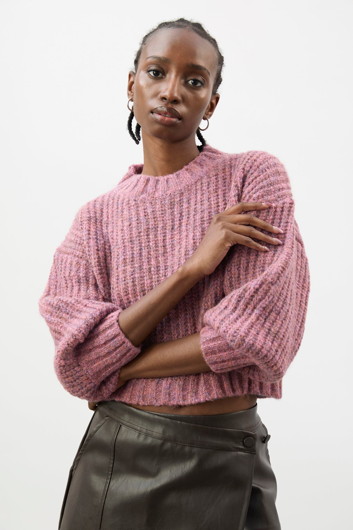 Dusty pink flecked chunky knit cropped jumper | Glassworks London Dusty pink flecked chunky knit cropped jumper | Glassworks London