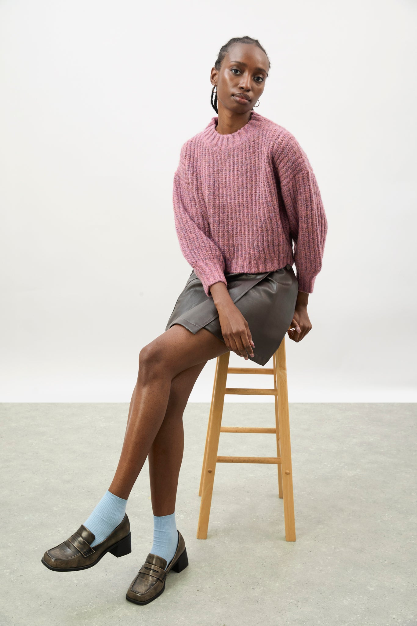 Dusty pink flecked chunky knit cropped jumper_5