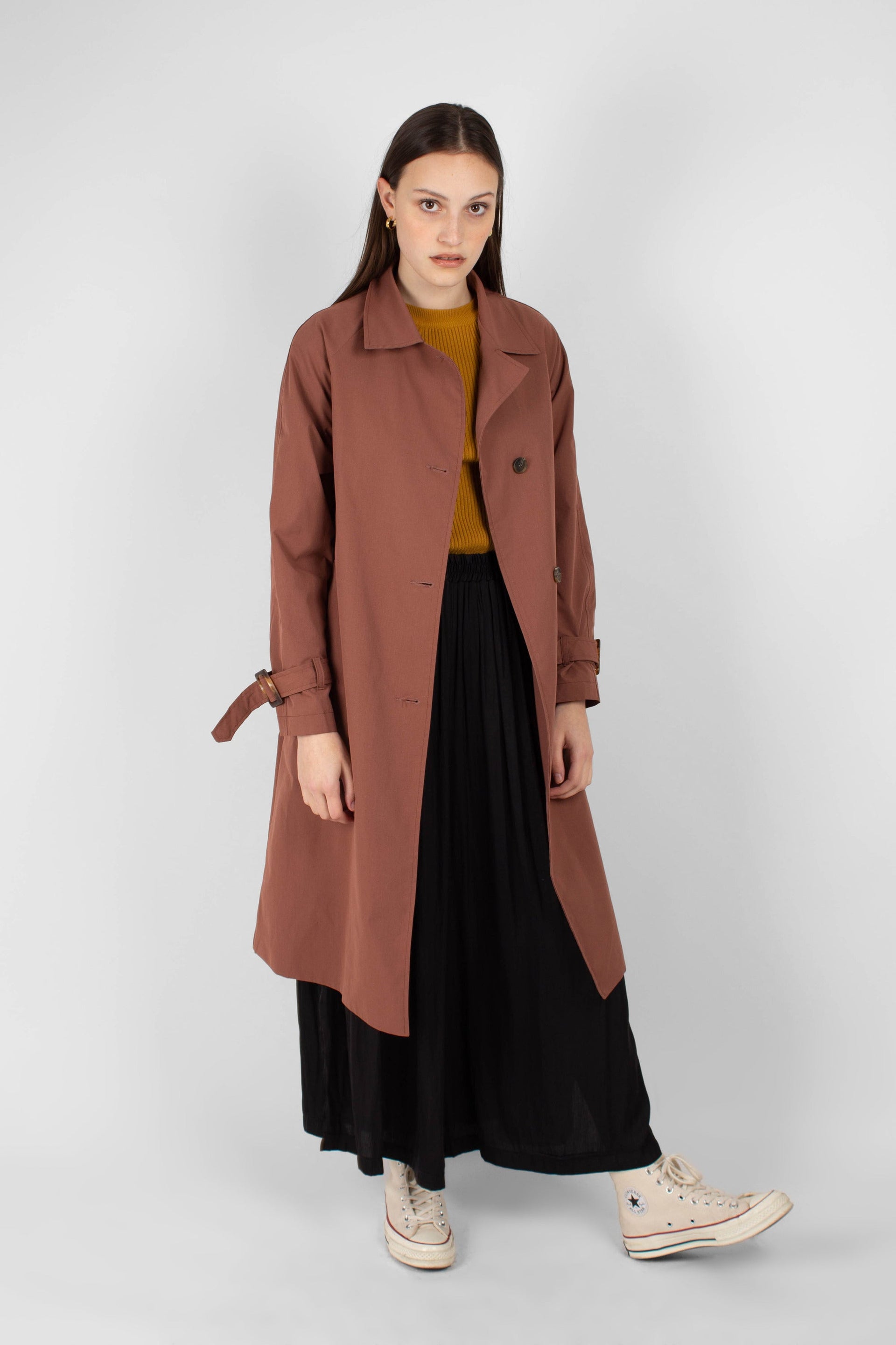 Dusty pink single breasted trench coat Glassworks London