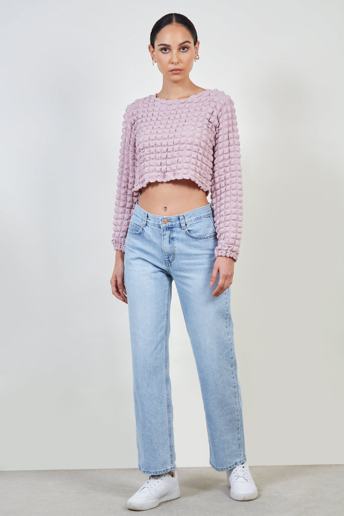 Dusty pink textured puff long sleeve top_2