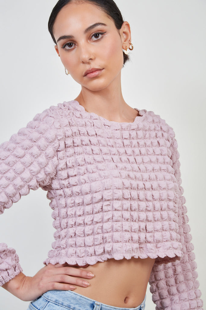 Dusty pink textured puff long sleeve top_3