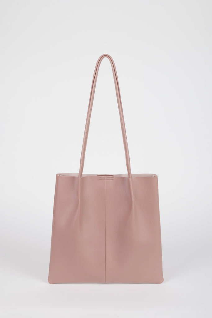 Dusty pink vegan leather pinched strap tote bag_1