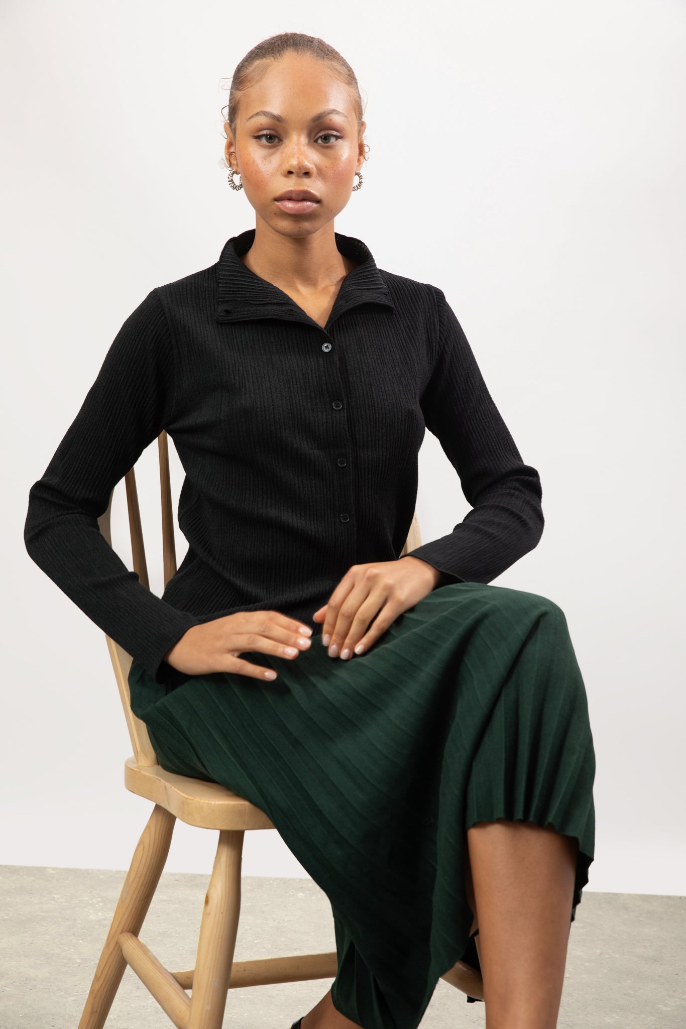 Emerald green pleated midi skirt_5