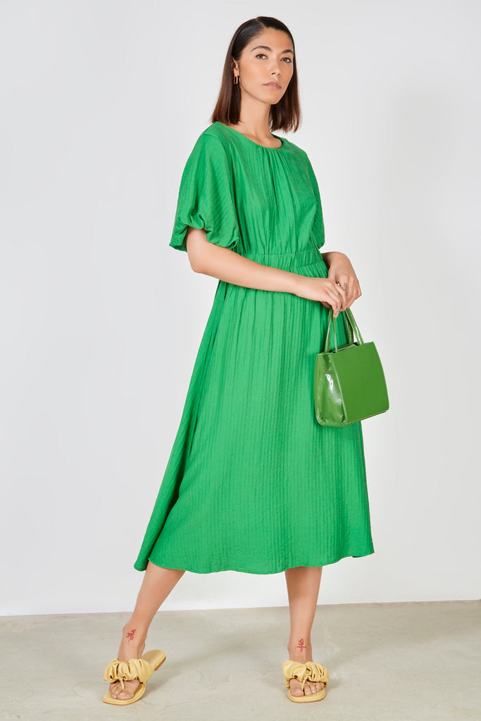 Emerald green puff sleeve dress_2