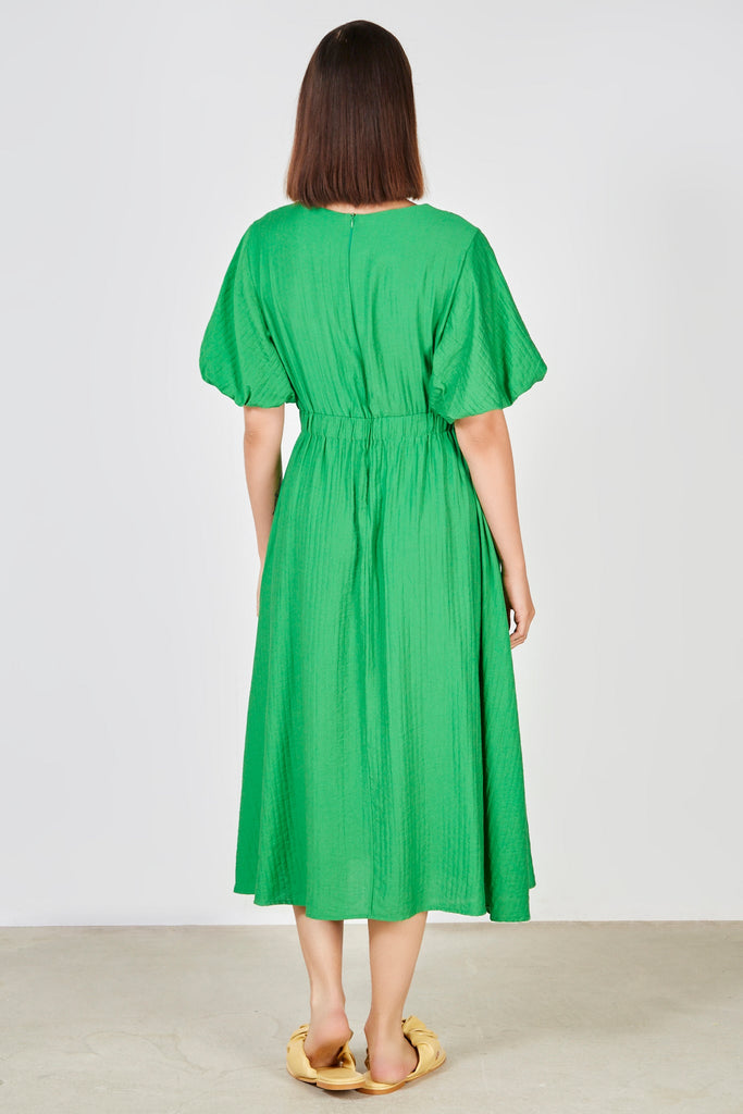 Emerald green puff sleeve dress_3