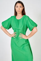 Emerald green puff sleeve dress_4
