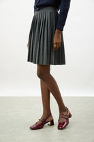 Charcoal grey wool blend knit pleated skirt_1