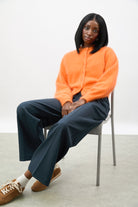 Bright orange angora blend round neck cardigan_5