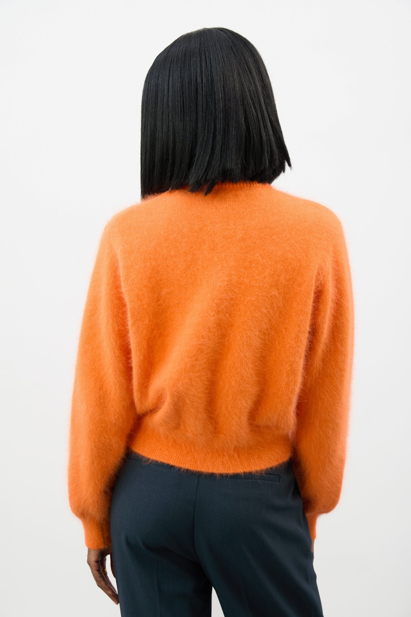 Bright orange angora blend round neck cardigan_2
