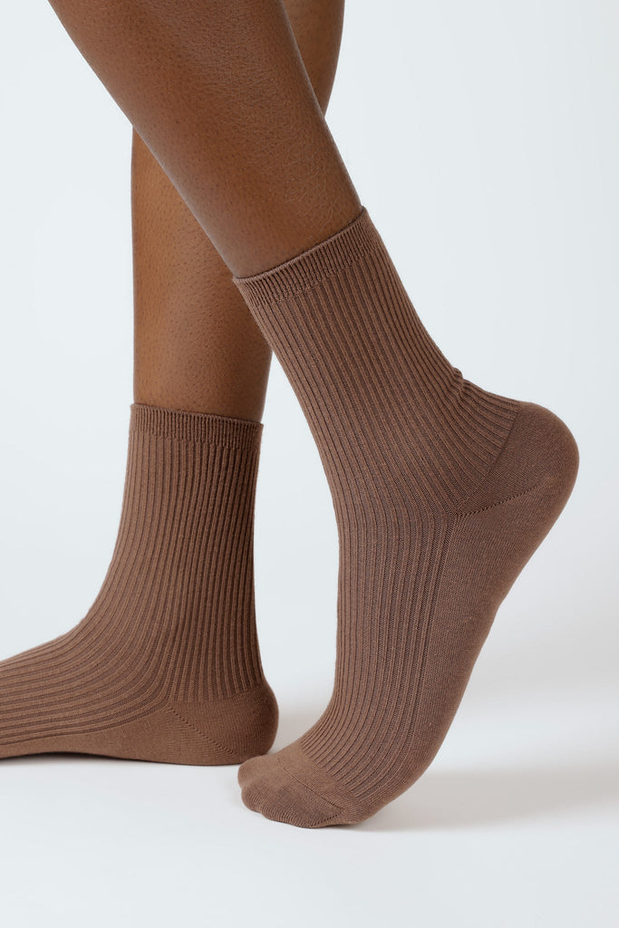 Cocoa brown classic ribbed socks_1