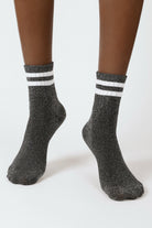 Dark silver metallic white varsity stripe socks_2