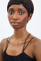 Gold green bead drop chain necklace_4