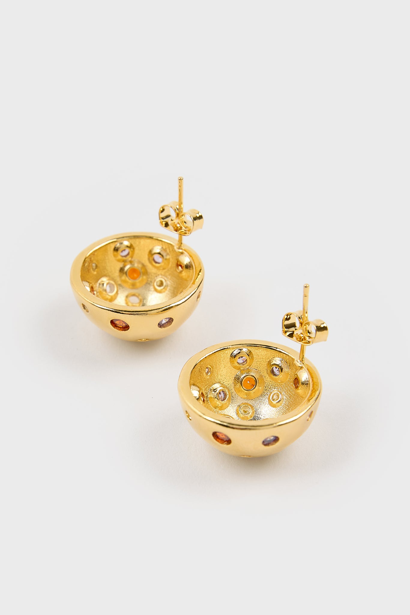 Gold multicolour diamante curved stud earrings_3