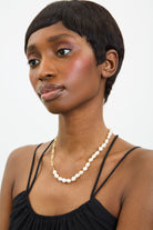 Gold pearl and large chain link necklace_4