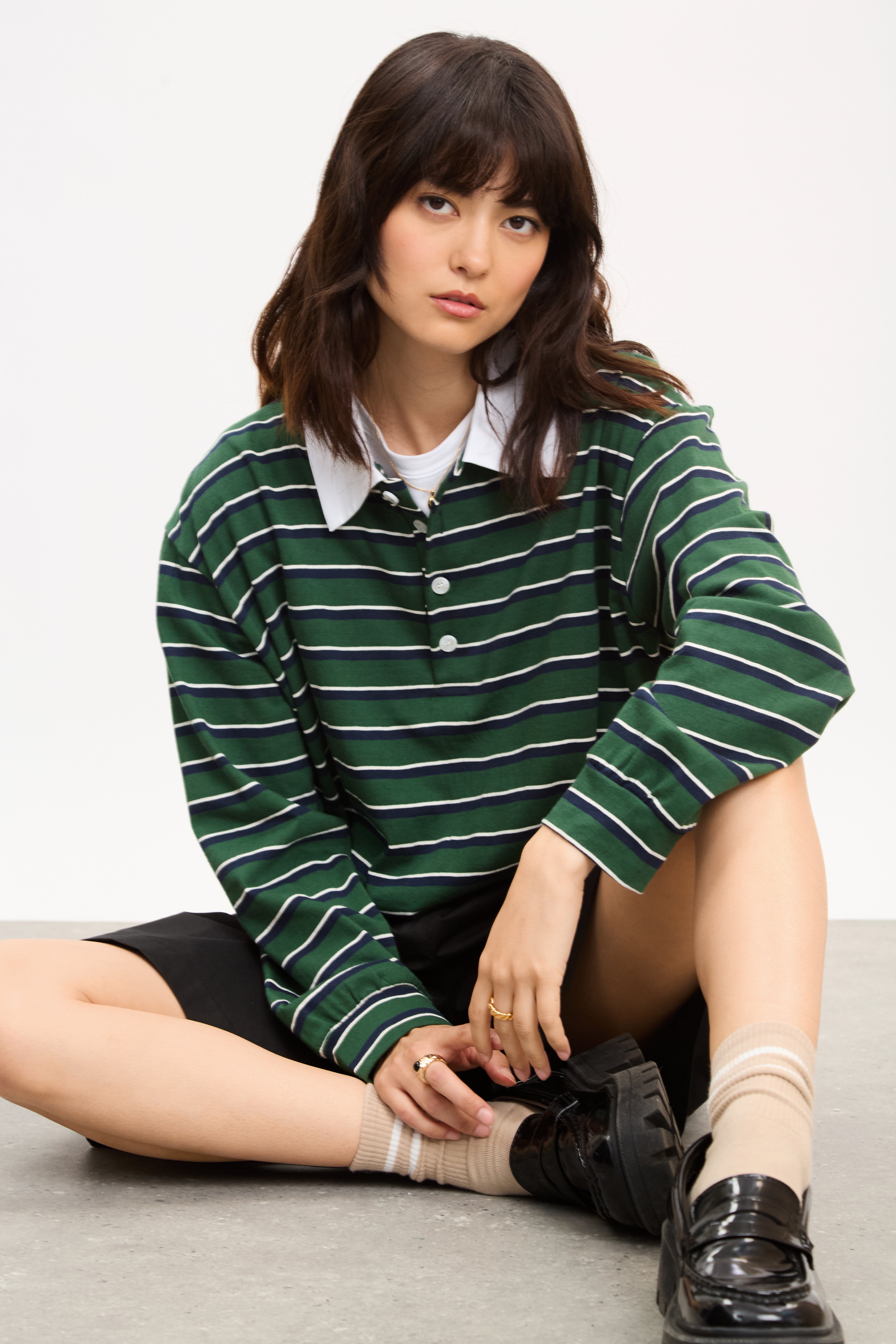 Green and navy blue striped rugby shirt_5
