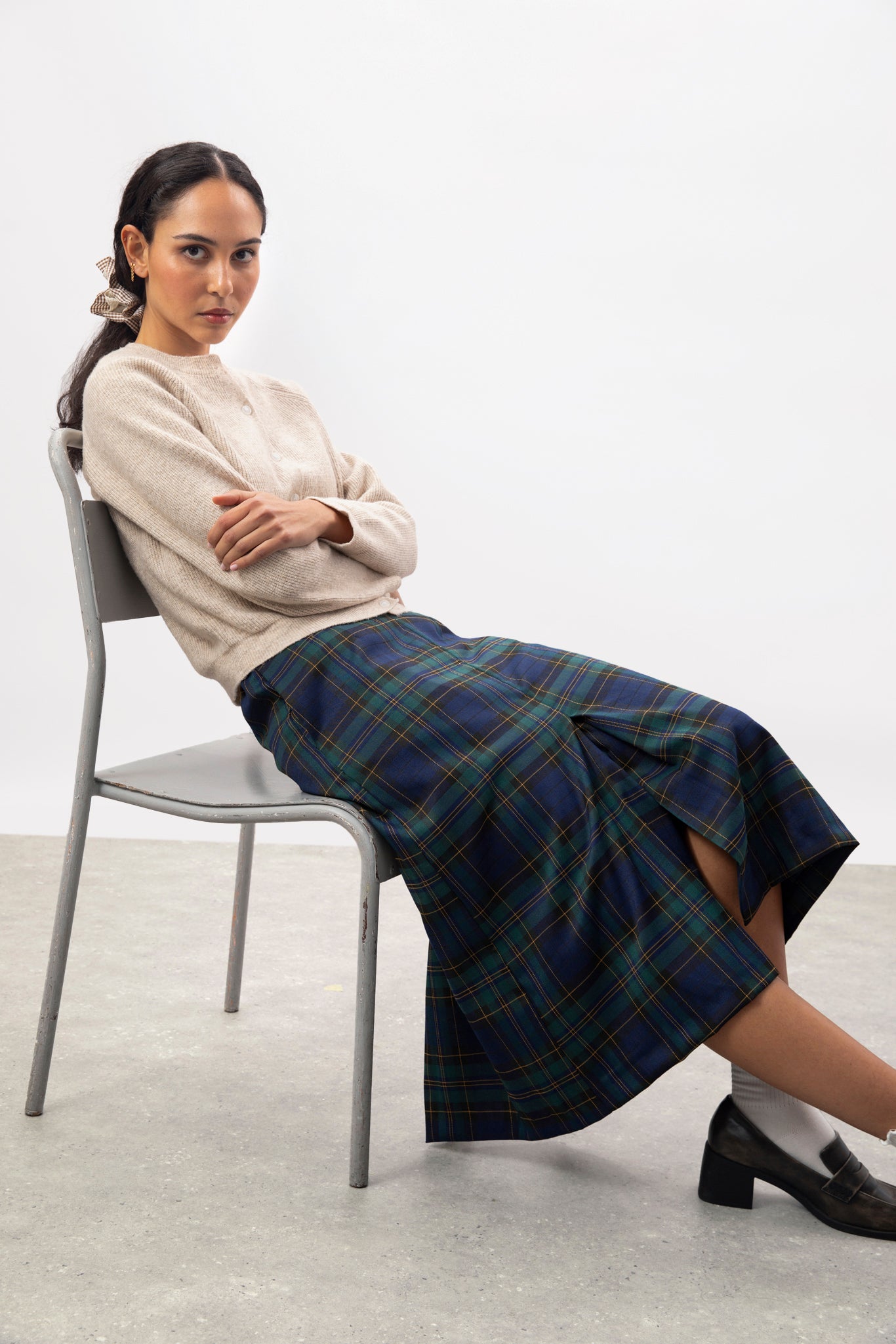 Green and navy tartan skirt_4