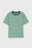 Green and pink bold striped contrast collar t-shirt_6