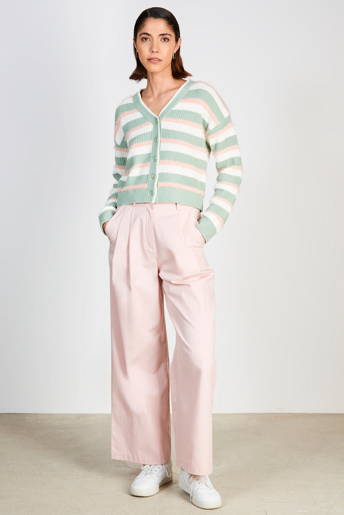 Green and pink fuzzy stripe cardigan_5