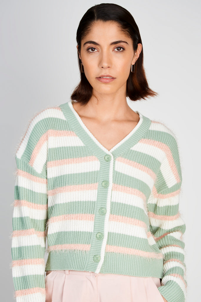 Green and pink fuzzy stripe cardigan_1