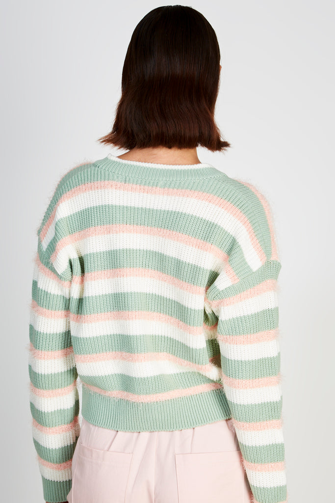 Green and pink fuzzy stripe cardigan_2