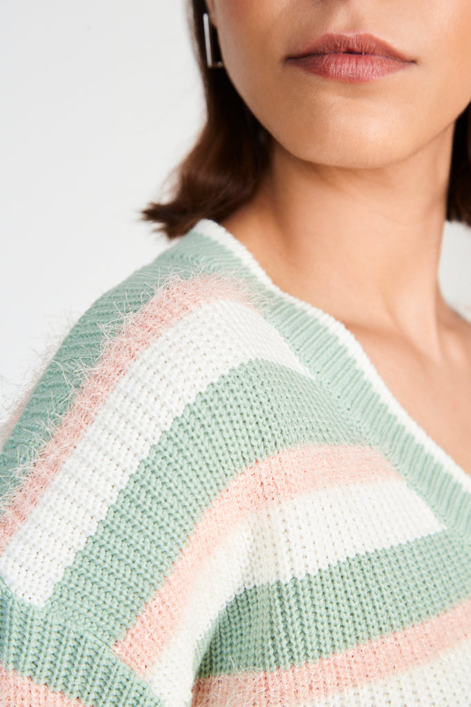 Green and pink fuzzy stripe cardigan_3