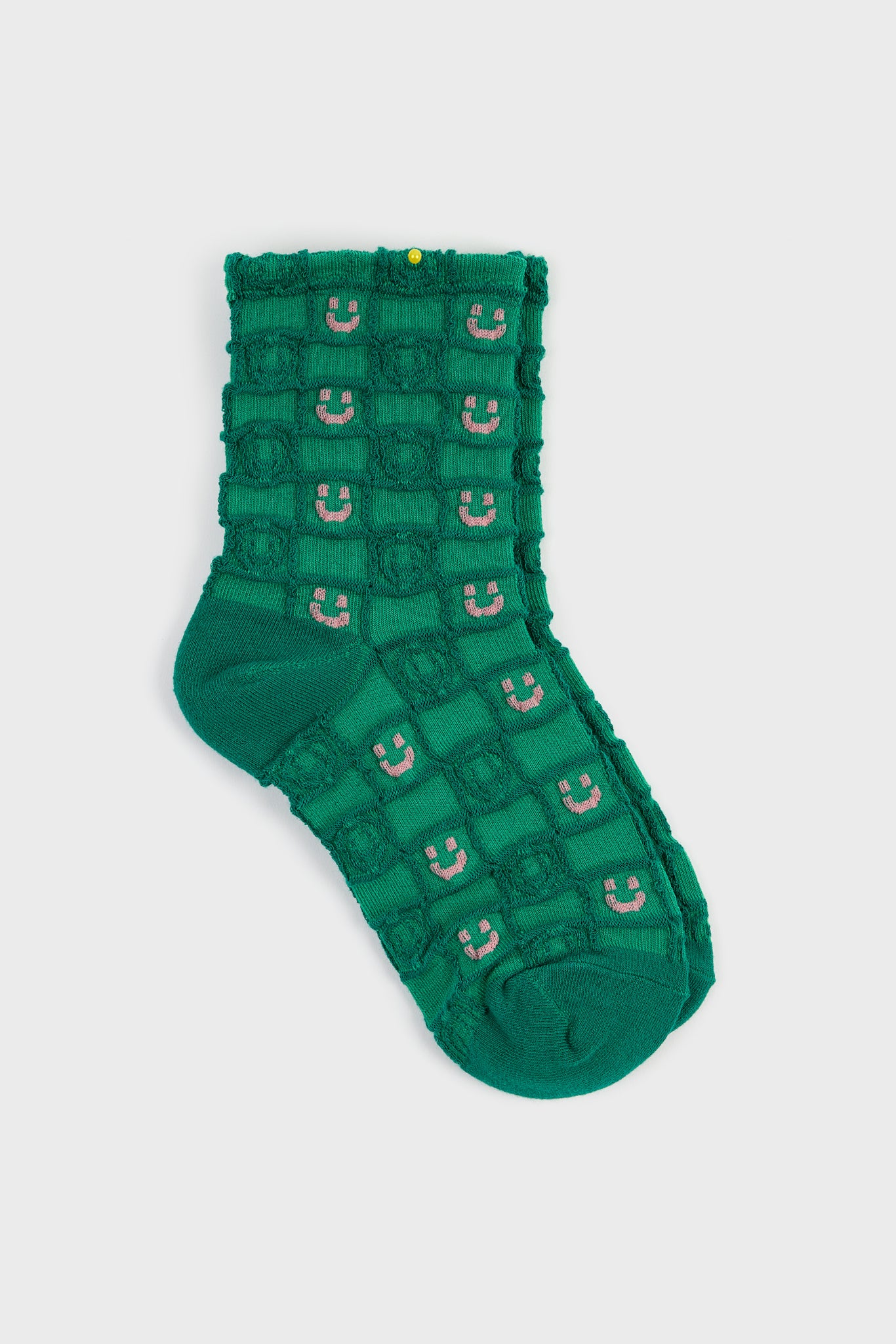Green and white checked smiley face socks_3