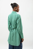 Green and white plaid layered shirt dress_2