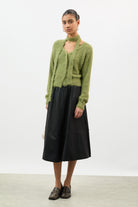 Green fuzzy cardigan with skinny scarf_4