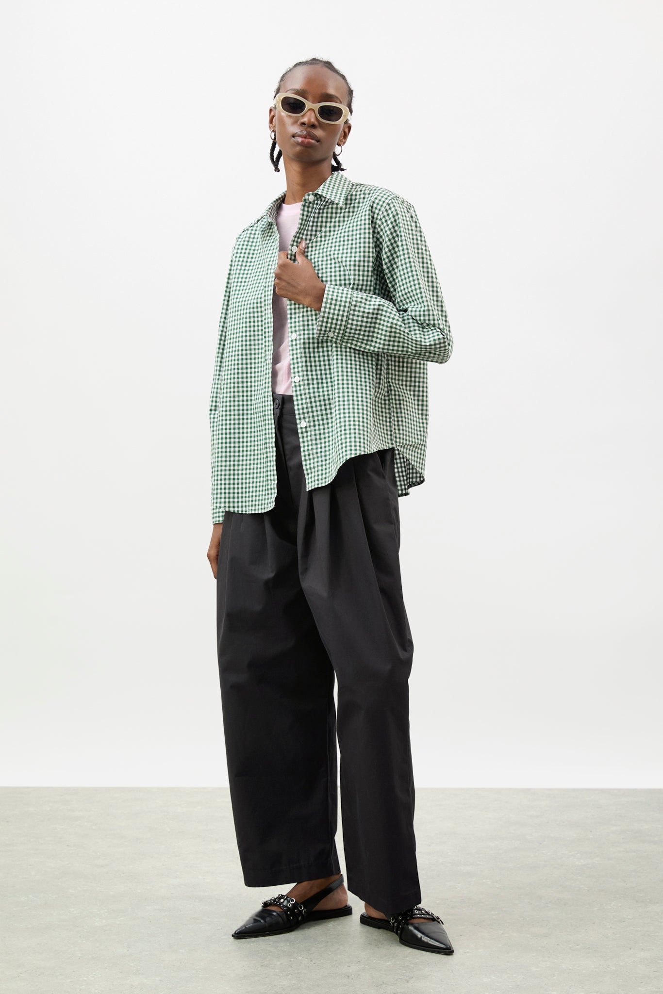 Green and ivory gingham pure cotton shirt_4