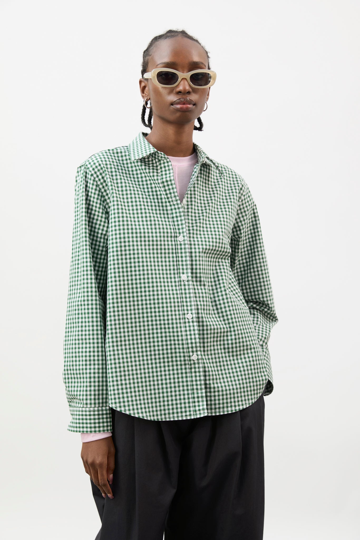 Green and ivory gingham pure cotton shirt_1