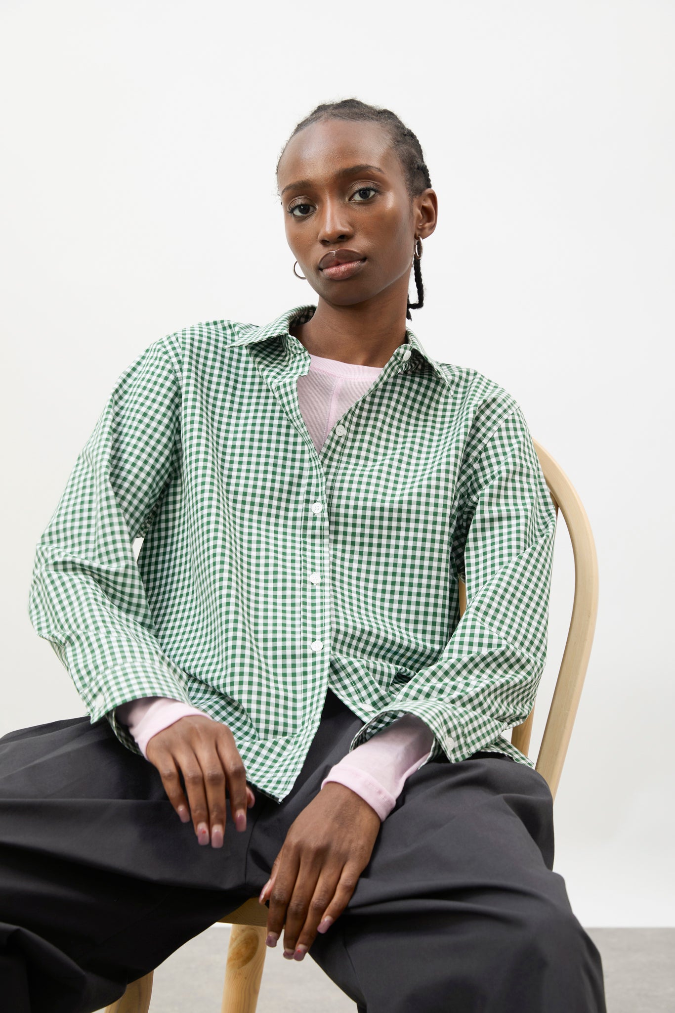 Green and ivory gingham pure cotton shirt_5