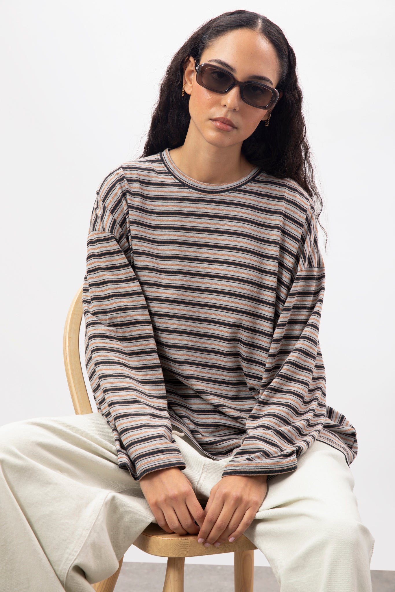 Green multi stripe long sleeve top | Glassworks London