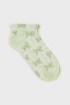 Green semi sheer bow pop socks_1
