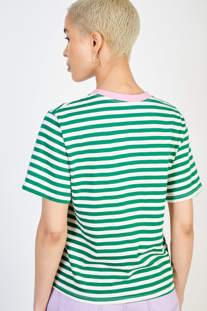 Green striped pink collar tee_3