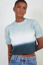 Green and black dip dye wool blend knit tee_1