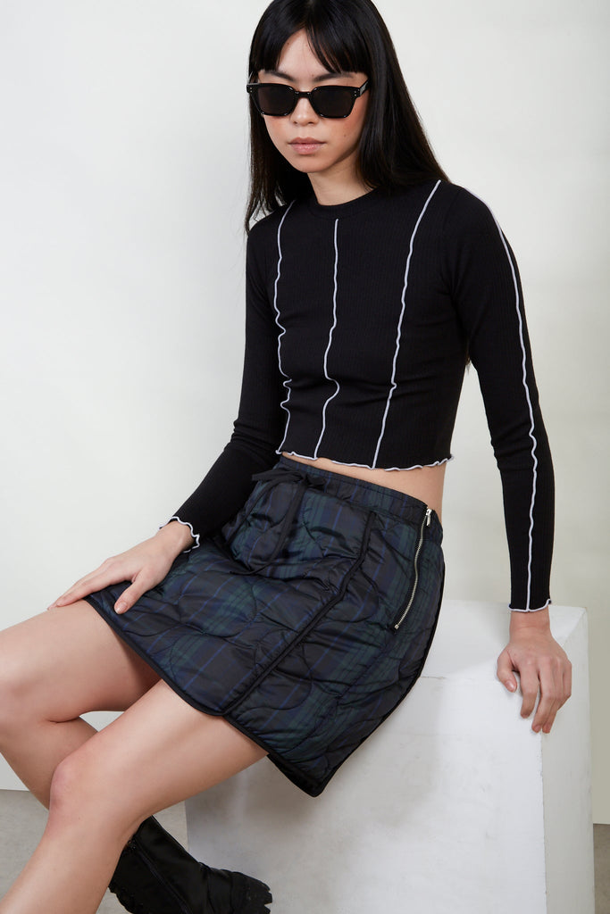 Green and blue tartan circle quilted mini skirt_5
