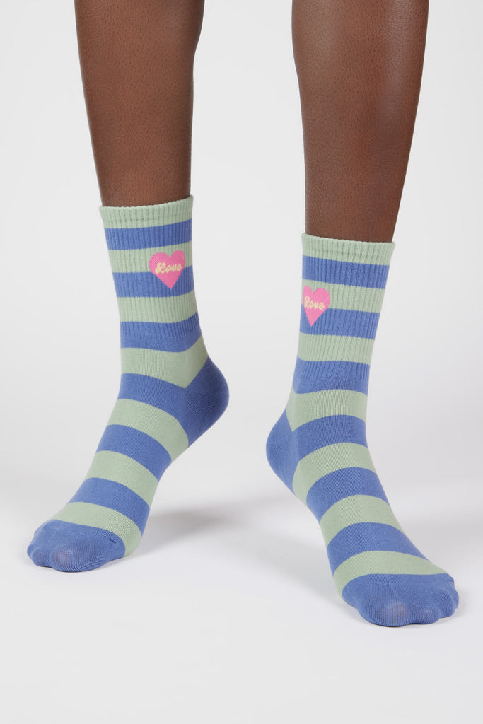 Green and blue thick stripe LOVE heart socks_4