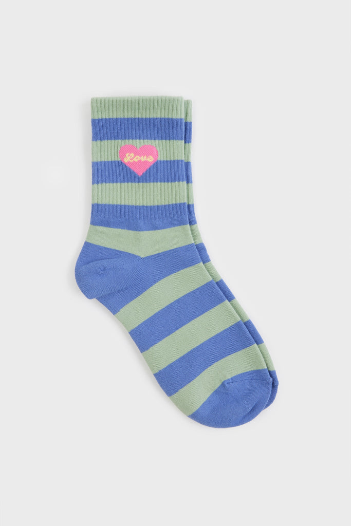 Green and blue thick stripe LOVE heart socks_2
