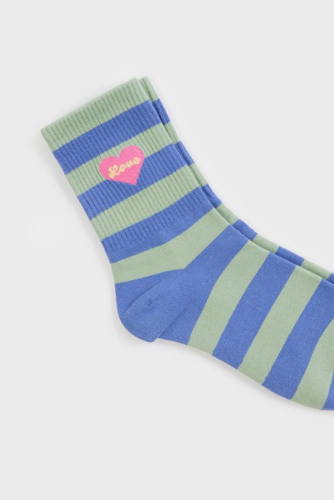 Green and blue thick stripe LOVE heart socks_3