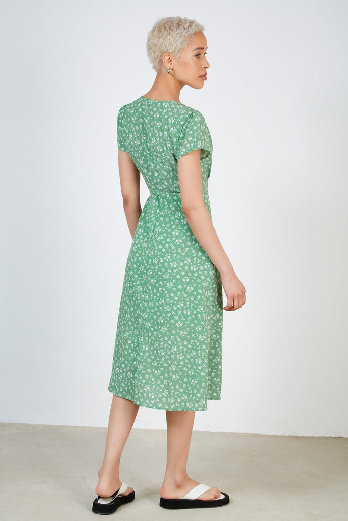 Green and ivory floral print wrap dress_2