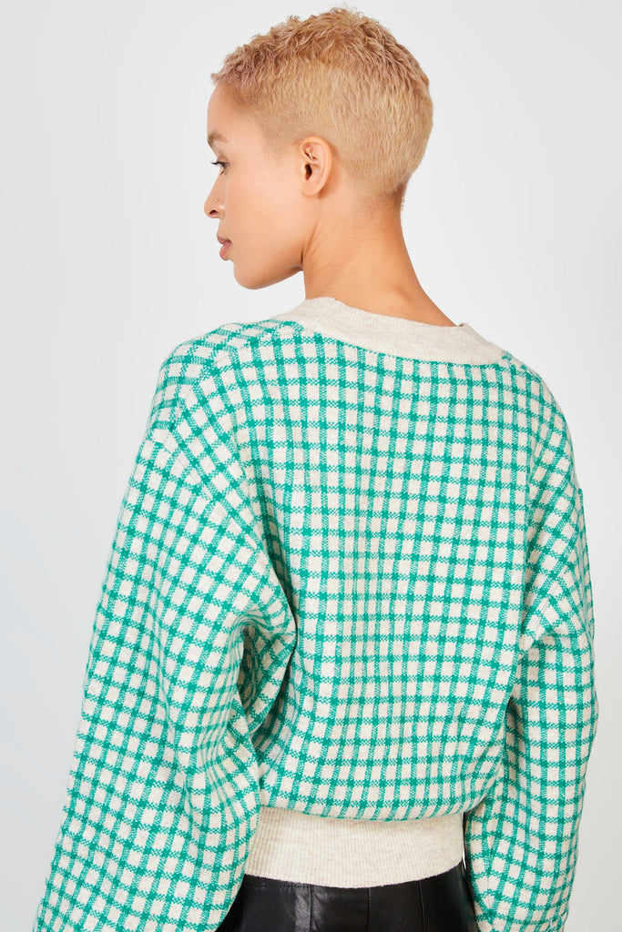 Green and oatmeal gingham check cardigan_3