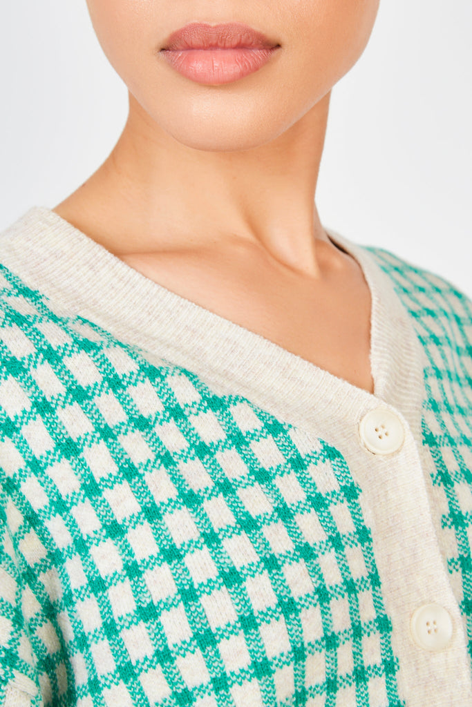 Green and oatmeal gingham check cardigan_4