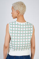 Green and pink box check sweater vest_2